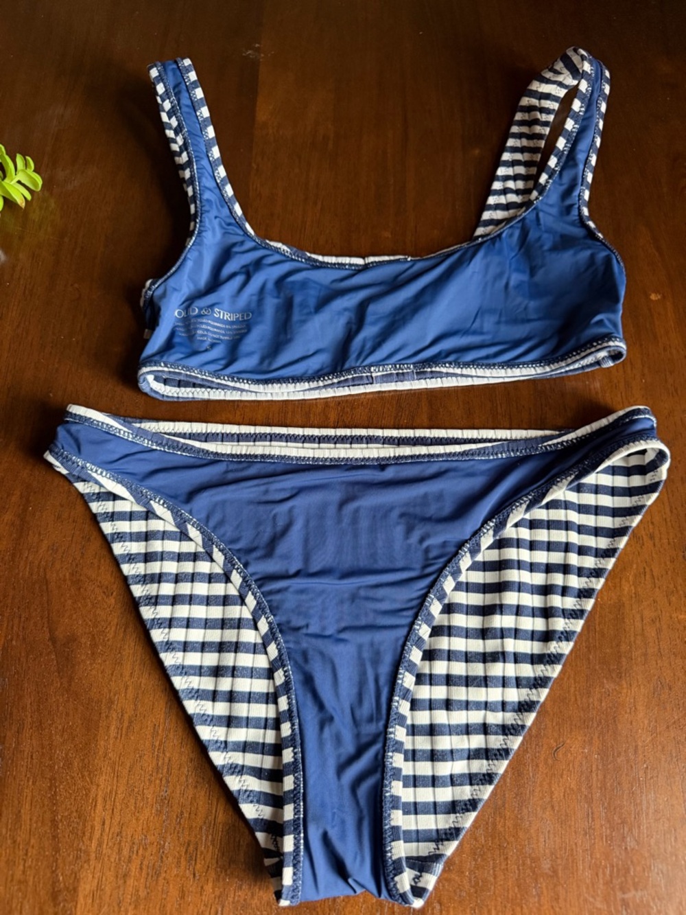Solid & Striped Blue & White Ribbed The Elle Button Top & Bottom Set Size Small - Picture 5 of 7